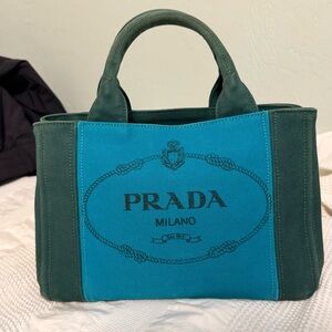 Prada Milano Teal & Forest Green Canapa Tote Bag